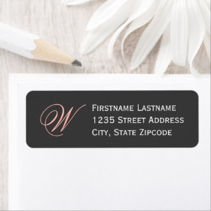 Étiquette Élégante Adresse en Rose Pâle et Monogramme Script