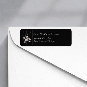 Étiquette Élégante adresse RSVP noire avec monogramme minima