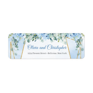Étiquette Elégante aquarelle bleu vert fleuri et or