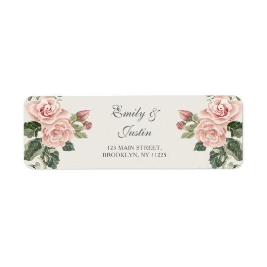 Étiquette Elégante aquarelle Blush Rose Mariage Adresse (Devant)
