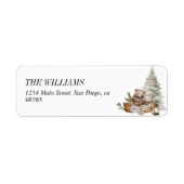 Étiquette Elégante aquarelle Bois Ours Joyeux Noël (Devant)