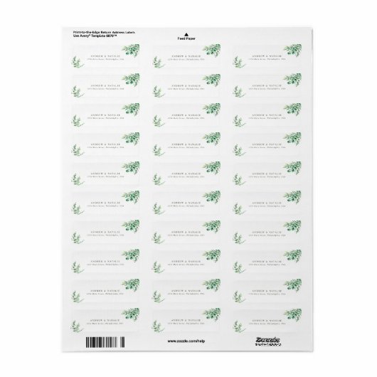 Étiquette Elégante aquarelle Eucalyptus Mariage vert (Feuille entière)