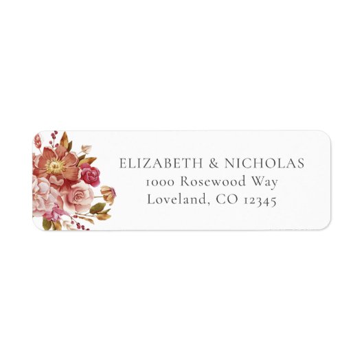 Étiquette Elégante aquarelle Floral Mariage Adresse de retou (Devant)