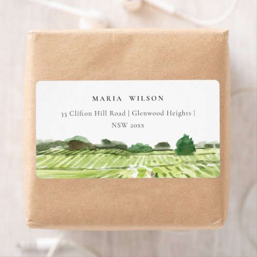 Étiquette Elégante aquarelle Green Winery Vineyard Adresse (En situation)