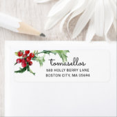 Étiquette Elégante aquarelle Holly Berries Adresse de retour (En situation)