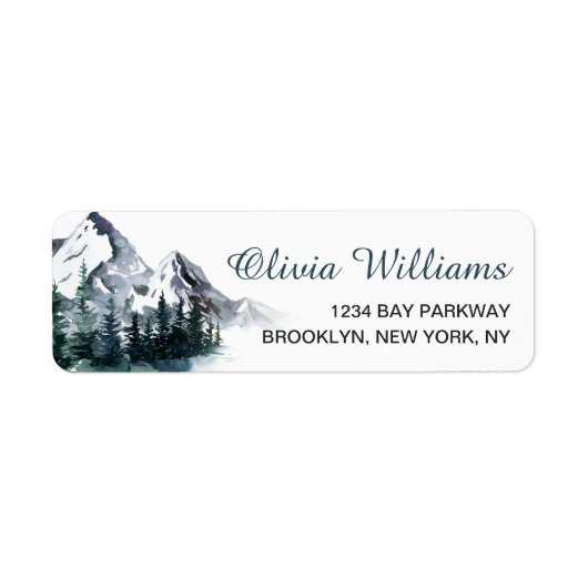 Étiquette Elégante aquarelle Montagnes Forêt Paysage Labe (Devant)