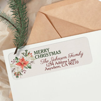 Étiquette Elégante aquarelle Noël Floral Adresse de retour
