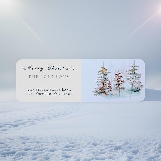 Étiquette Elégante aquarelle pin de Noël Adresse de retour