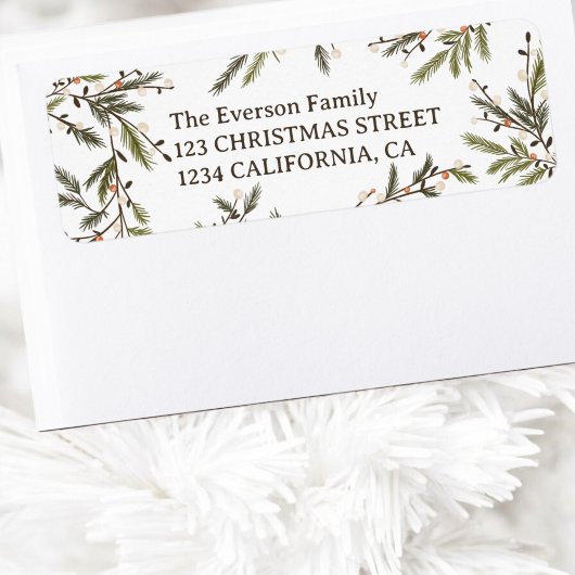 Étiquette Élégante Aquarelle Pine Branches Wreath Noël