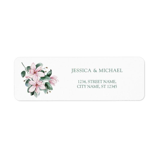 Étiquette Elégante Aquarelle rose vert Magnolia Floral (Devant)