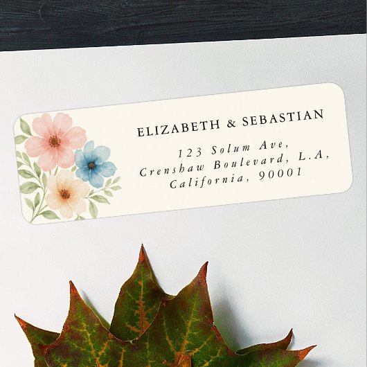 Étiquette Elégante aquarelle rustique Bleu Beige et rose Flo