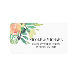 Étiquette Elégante aquarelle verte Peine rose et feuille