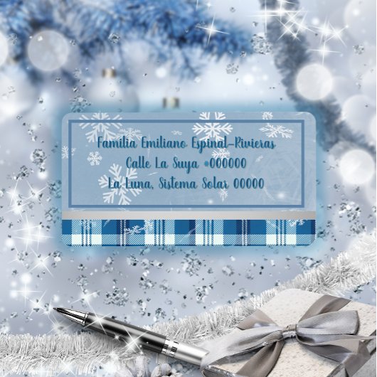 Étiquette Elegante Azul Etiqueta de Dirección Navideña