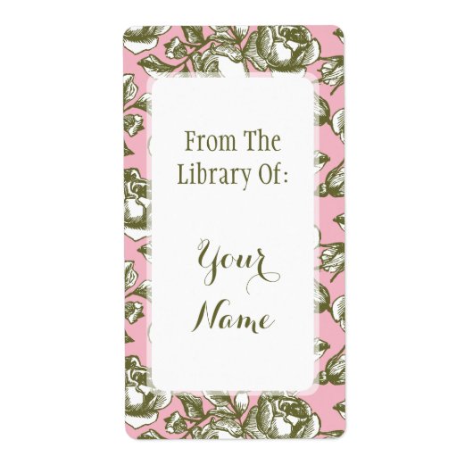 Étiquette Élégante bibliothèque de Roses d'or sur le livre r (Devant)