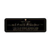 Étiquette Élégante Black Gold Script Mariage Adresse de reto (Devant)
