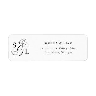 Étiquette Élégante calligraphie Monogramme Mariage Adresse d