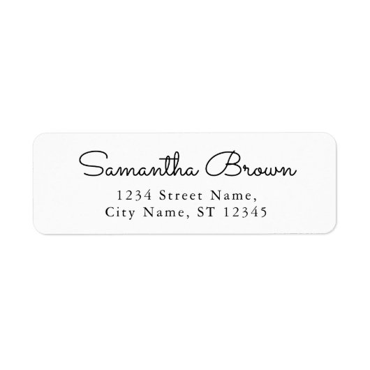 Étiquette Élégante calligraphie noir blanc Adresse de retour (Devant)
