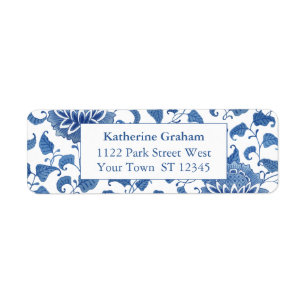 Étiquette Élégante Chinoiserie Bleue Et Blanche Adresse de r