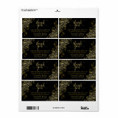 Étiquette Elégante dentelle or sur Black Budget Wedding Favo (Feuille entière)