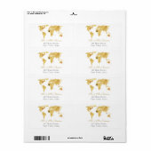 Étiquette Elégante Destination Mariage Gold Carte du monde (Feuille entière)