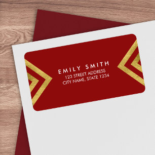 Étiquette Elégante et chic Red Faux Gold Adresse géométrique