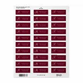 Étiquette Élégante et simple Marsala Rouge Monogram Adresse (Feuille entière)
