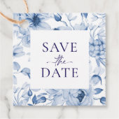 Étiquette Élégante Fleurs Bleues "Save the Date" (Devant)