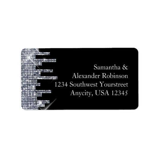 Étiquette Élégante Glitterie Noir/Argent Glamour (Devant)