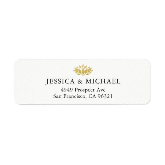 Étiquette Élégante Gold Lotus Flower Adresse de retour perso (Devant)