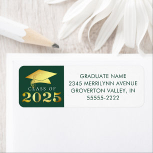 Étiquette Élégante Graduation 2025 Faux Gold Foil Green