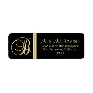 Étiquette Élégante lettre Monogramme or noir 'B' Retour