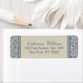 Étiquette Elégante Motif baroque Bleu et Beige (En situation)