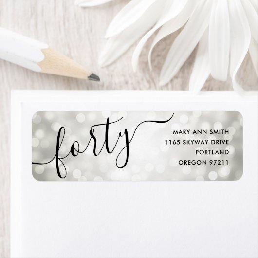 Étiquette Elégante Parties scintillant d'argent Lumières 40e (En situation)