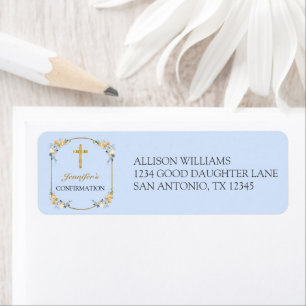 Étiquette Élégante Pêche Bleue Florale Confirmation Retour
