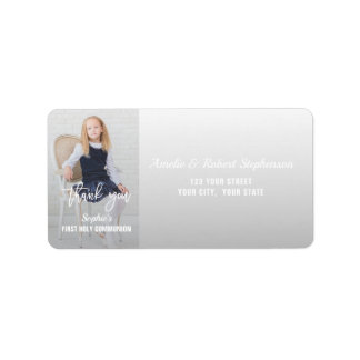 Étiquette Elégante Photo Girl Gold Cross First Holy Communio