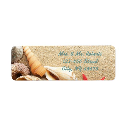 Étiquette élégante plage romantique sable coquillages mariag (Devant)