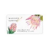 Étiquette Élégante Protea Pink Gold Mariage Adresse de retou (Devant)