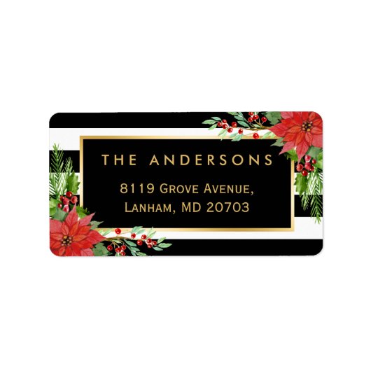 Étiquette Elégante Red Poinsettia Floral Gold Frame Holiday (Devant)
