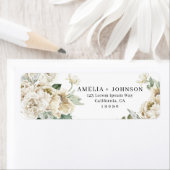 Étiquette Élégante Rose blanche Fleurs or vert mariage (En situation)