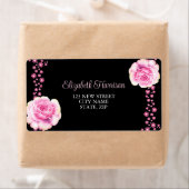 Étiquette Élégante Rose Rose Floral Black Adresse (En situation)