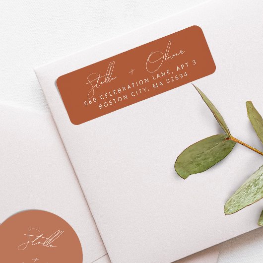 Étiquette Élégante rustique Terracotta Calligraphie Adresse