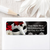 Étiquette Elégante Soie Noire Florale & Dentelle Masquerade  (En situation)