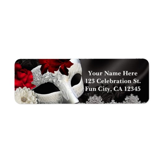 Étiquette Elégante Soie Noire Florale & Dentelle Masquerade  (Devant)