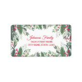 Étiquette élégante verdure de noël avec baies rouges (Devant)