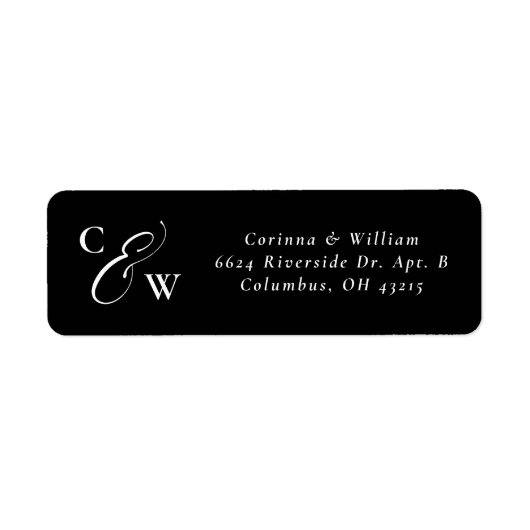 Étiquette Élégantes initiales mariage noir et blanc (Devant)