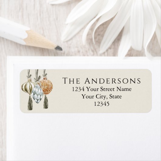 Étiquette Élégants ornements métalliques Noël (En situation)