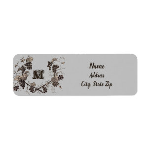 Étiquette Élégants raisins et vignes Monogramme Vintage d'ét