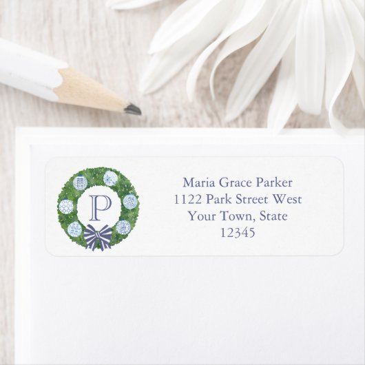 Étiquette Elegdays Boxwood Wreath Return Adresse (En situation)