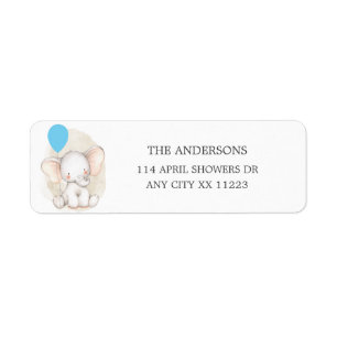 Étiquette Eléphant avec baby shower bleu ballon