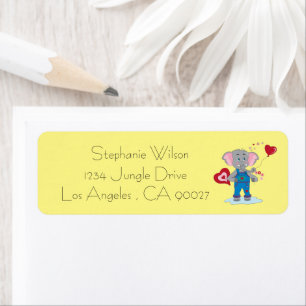Étiquette Elephant Avec Coeurs Jaune Adresse de retour Étiqu